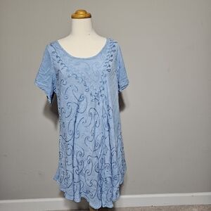 Seven Islands New York Light Blue Embroidered Sequin Swing Dress Boho Size L/XL
